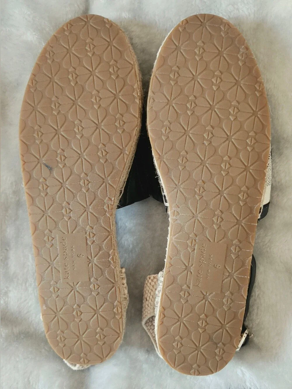 kate spade Black & White Gingham Scallop Espadrille Wedges